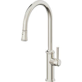 California Faucets - Pull-Down Kitchen Faucet with Button Sprayer  - High Arc Spout - Polished Nickel Pvd