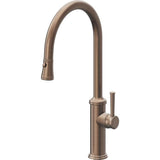California Faucets - Pull-Down Kitchen Faucet with Button Sprayer  - High Arc Spout - Satin Bronze Pvd