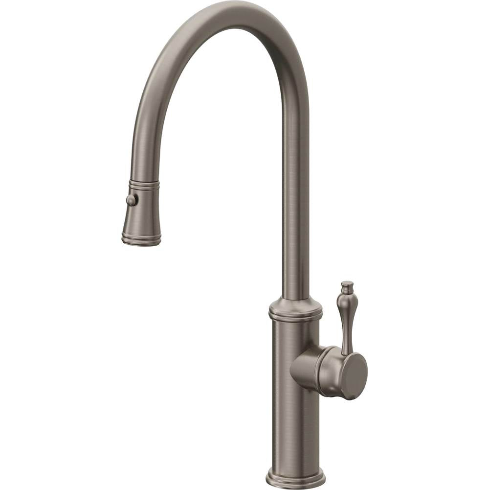 California Faucets - Pull-Down Kitchen Faucet with Button Sprayer  - High Arc Spout - Graphite Pvd
