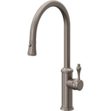 California Faucets - Pull-Down Kitchen Faucet with Button Sprayer  - High Arc Spout - Graphite Pvd