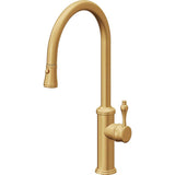 California Faucets - Pull-Down Kitchen Faucet with Button Sprayer  - High Arc Spout - Lifetime Satin Gold Pvd