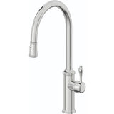 California Faucets - Pull-Down Kitchen Faucet with Button Sprayer  - High Arc Spout - Polished Chrome