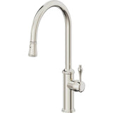 California Faucets - Pull-Down Kitchen Faucet with Button Sprayer  - High Arc Spout - Polished Nickel Pvd