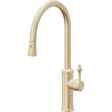 California Faucets - Pull-Down Kitchen Faucet with Button Sprayer  - High Arc Spout - Satin Brass Pvd