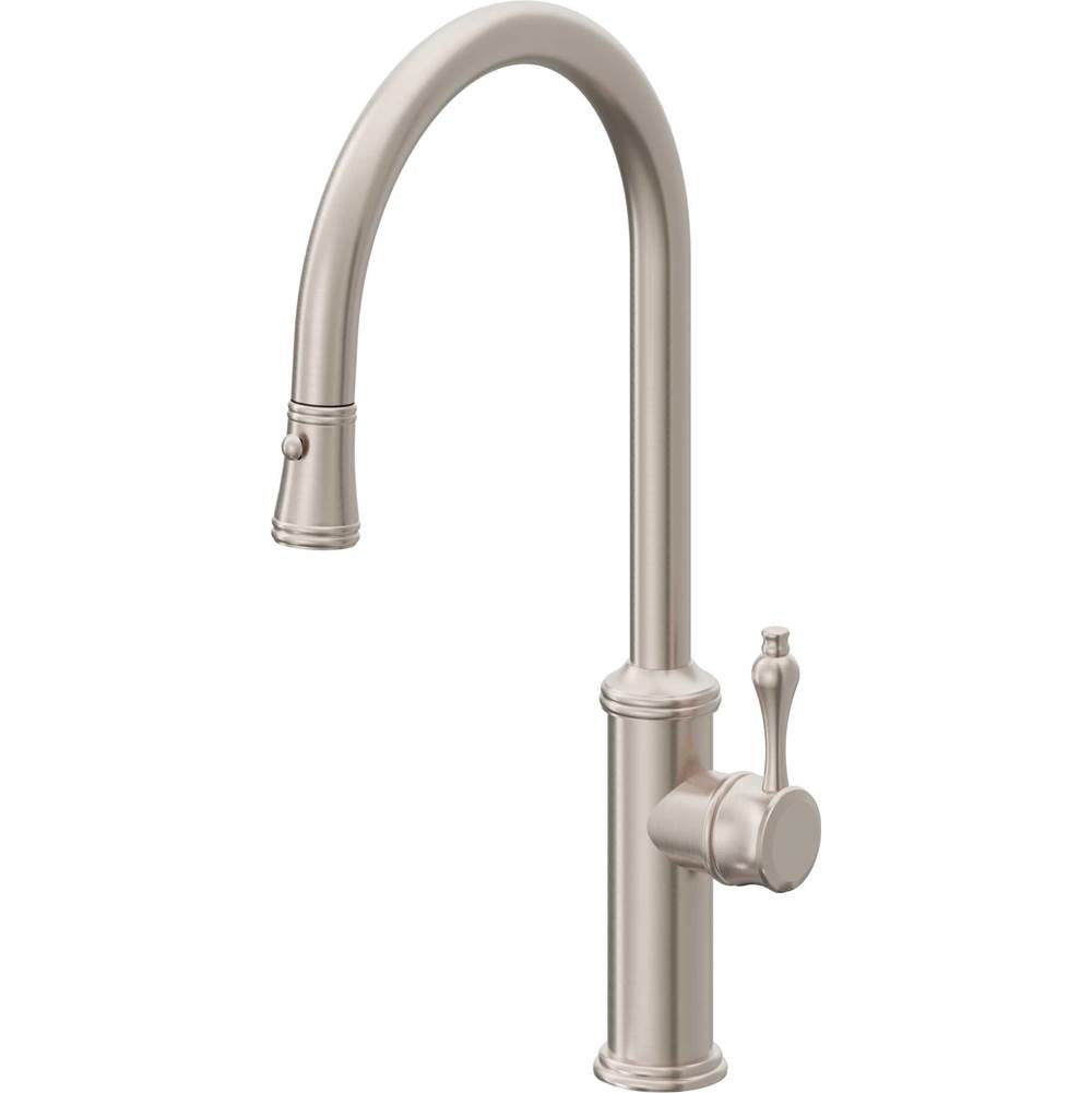 California Faucets - Pull-Down Kitchen Faucet with Button Sprayer  - High Arc Spout - Gloss White