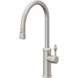 California Faucets - Pull-Down Kitchen Faucet with Button Sprayer  - High Arc Spout - Ultra Stainless Steel Pvd