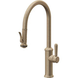 California Faucets - Pull-Down Kitchen Faucet with Squeeze Sprayer  - High Arc Spout - Antique Brass Flat