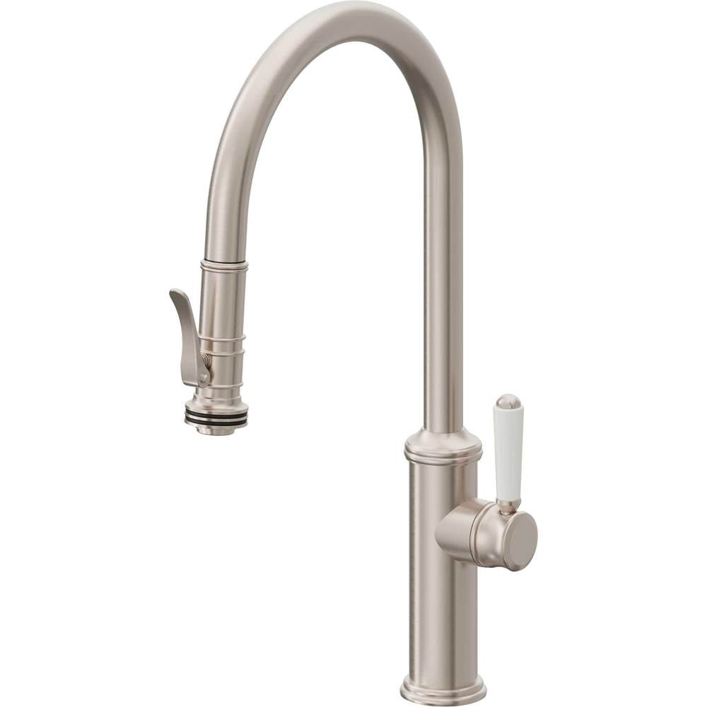 California Faucets - Pull-Down Kitchen Faucet with Squeeze Sprayer  - High Arc Spout - Gloss White