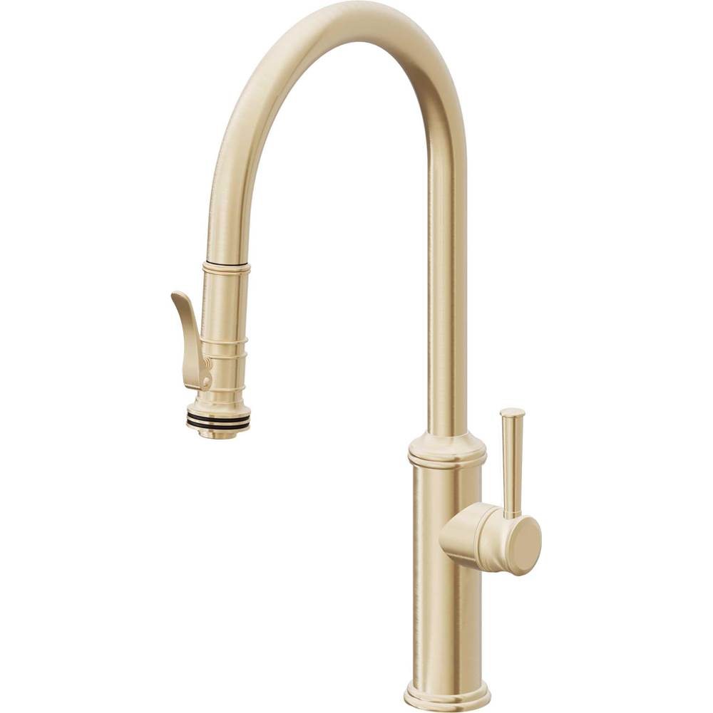 California Faucets - Pull-Down Kitchen Faucet with Squeeze Sprayer  - High Arc Spout - Satin Brass Pvd