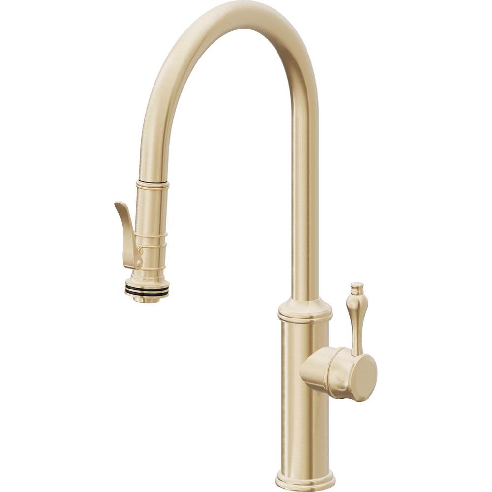 California Faucets - Pull-Down Kitchen Faucet with Squeeze Sprayer  - High Arc Spout - Satin Brass Pvd