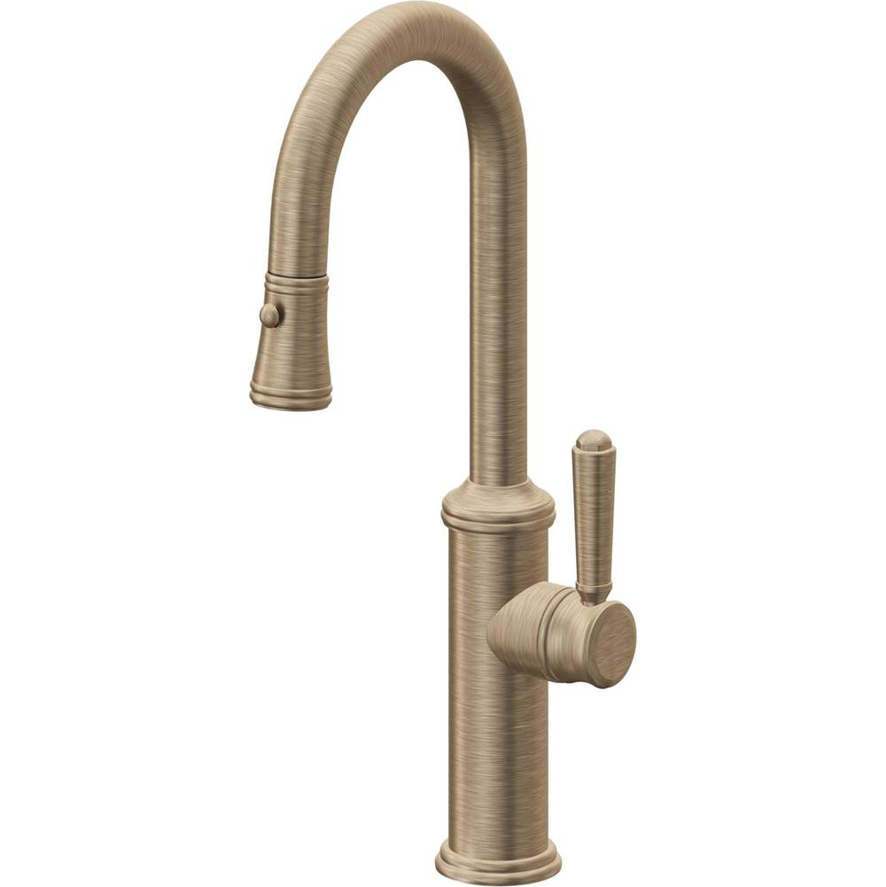 California Faucets - Pull-Down Prep/Bar Faucet with Button Sprayer - Antique Brass Flat