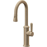 California Faucets - Pull-Down Prep/Bar Faucet with Button Sprayer - Antique Brass Flat
