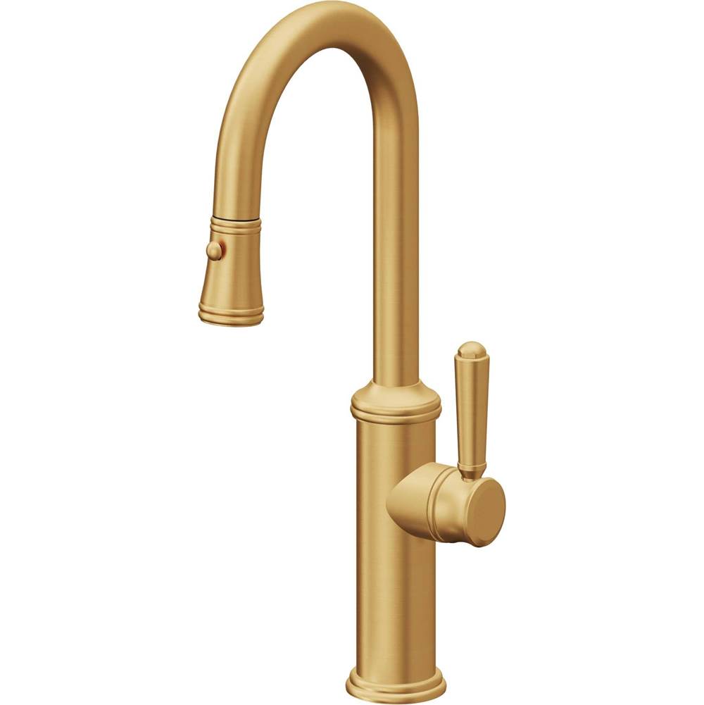 California Faucets - Pull-Down Prep/Bar Faucet with Button Sprayer - Lifetime Satin Gold Pvd