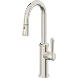California Faucets - Pull-Down Prep/Bar Faucet with Button Sprayer - Polished Nickel Pvd