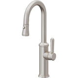 California Faucets - Pull-Down Prep/Bar Faucet with Button Sprayer - Ultra Stainless Steel Pvd