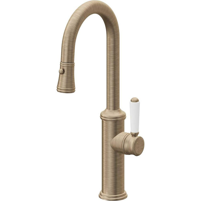 California Faucets - Pull-Down Prep/Bar Faucet with Button Sprayer - Antique Brass Flat