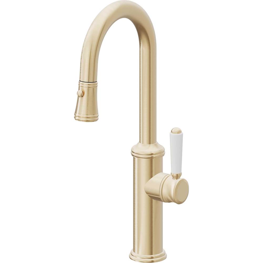 California Faucets - Pull-Down Prep/Bar Faucet with Button Sprayer - Satin Brass Pvd