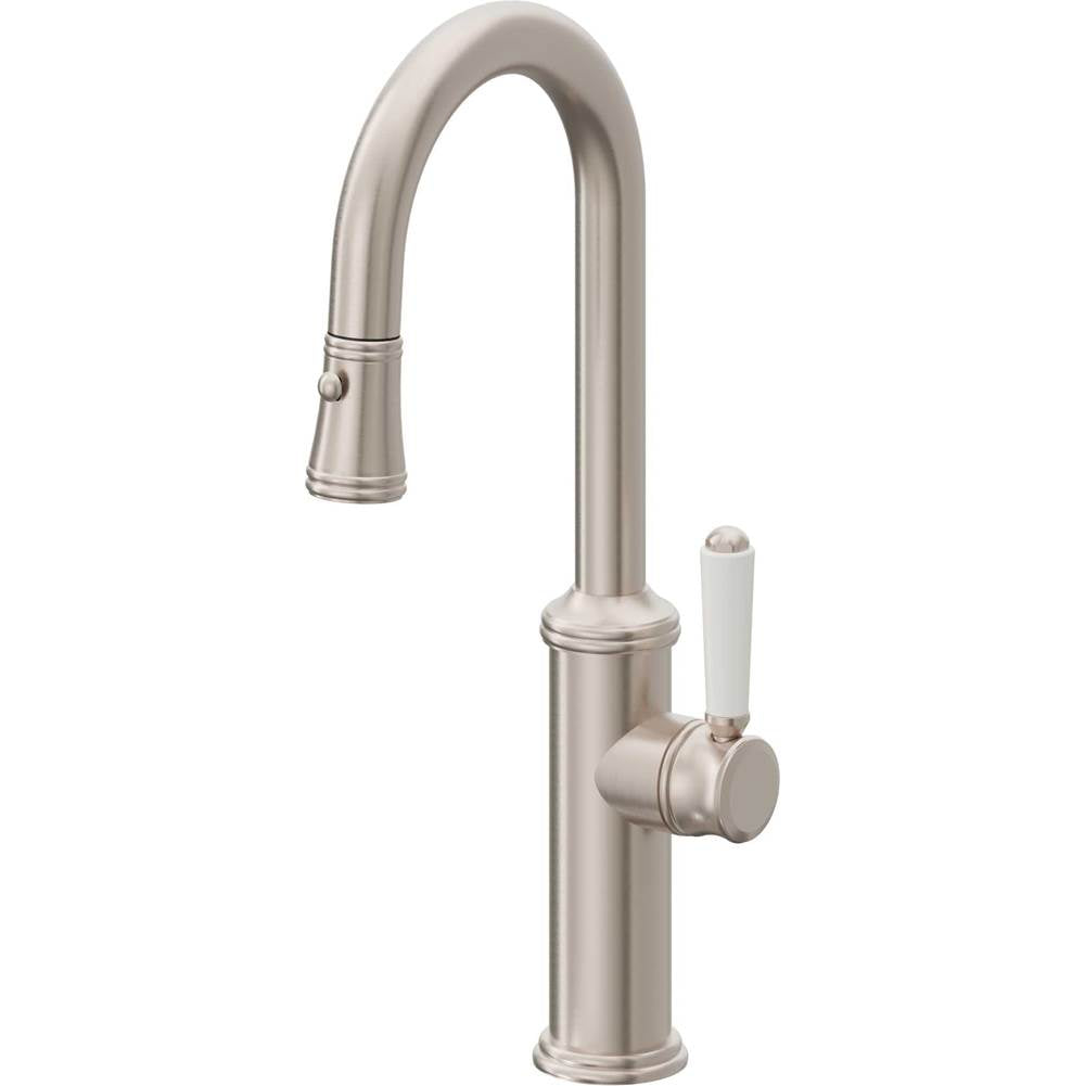 California Faucets - Pull-Down Prep/Bar Faucet with Button Sprayer - Gloss White