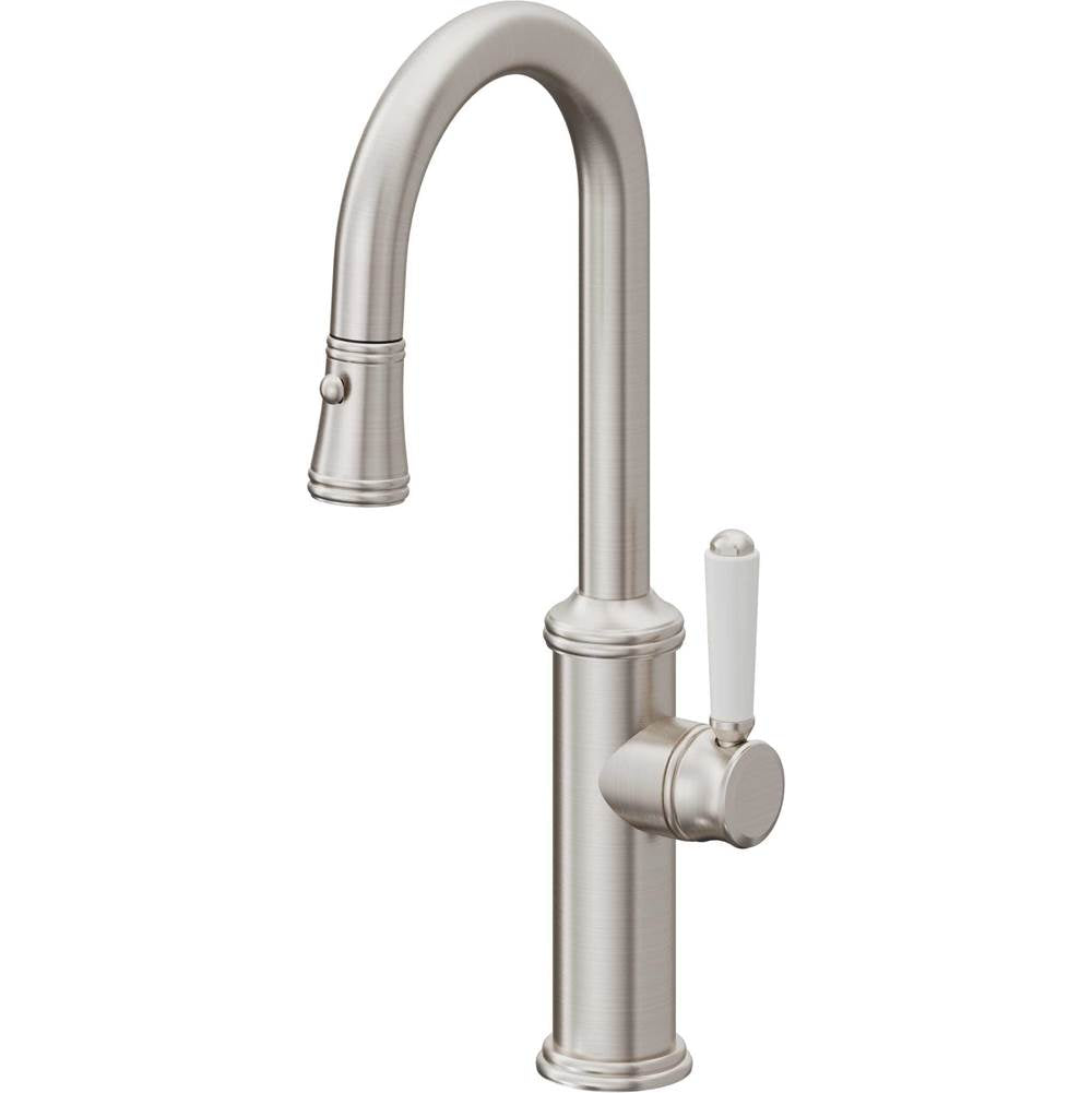 California Faucets - Pull-Down Prep/Bar Faucet with Button Sprayer - Ultra Stainless Steel Pvd