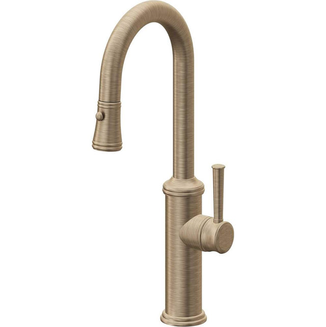 California Faucets - Pull-Down Prep/Bar Faucet with Button Sprayer - Antique Brass Flat