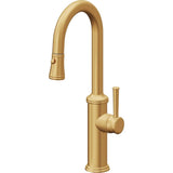 California Faucets - Pull-Down Prep/Bar Faucet with Button Sprayer - Lifetime Satin Gold Pvd