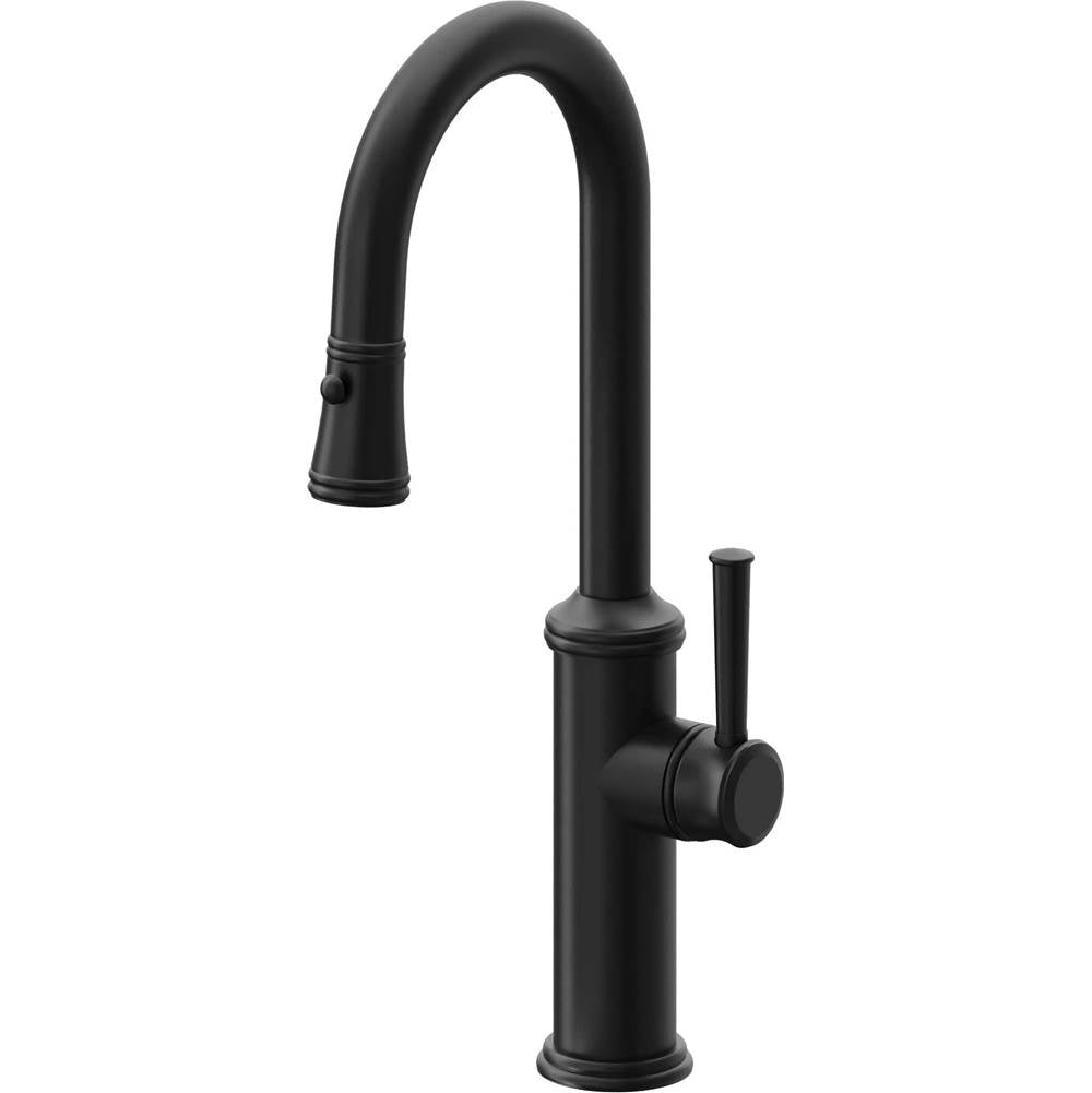 California Faucets - Pull-Down Prep/Bar Faucet with Button Sprayer - Matte Black