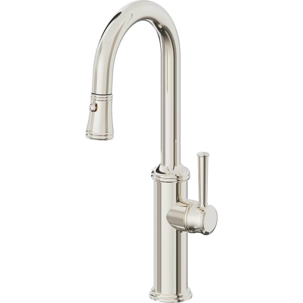California Faucets - Pull-Down Prep/Bar Faucet with Button Sprayer - Polished Nickel Pvd