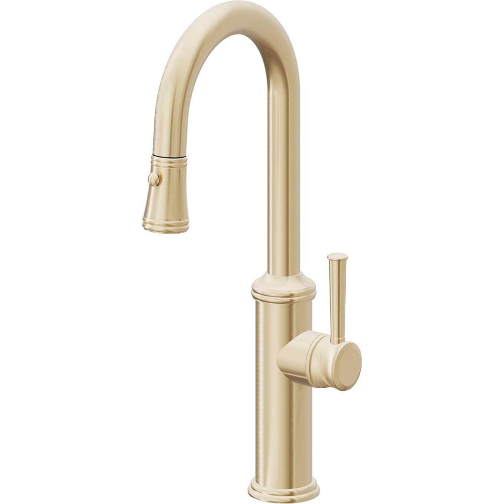 California Faucets - Pull-Down Prep/Bar Faucet with Button Sprayer - Satin Brass Pvd