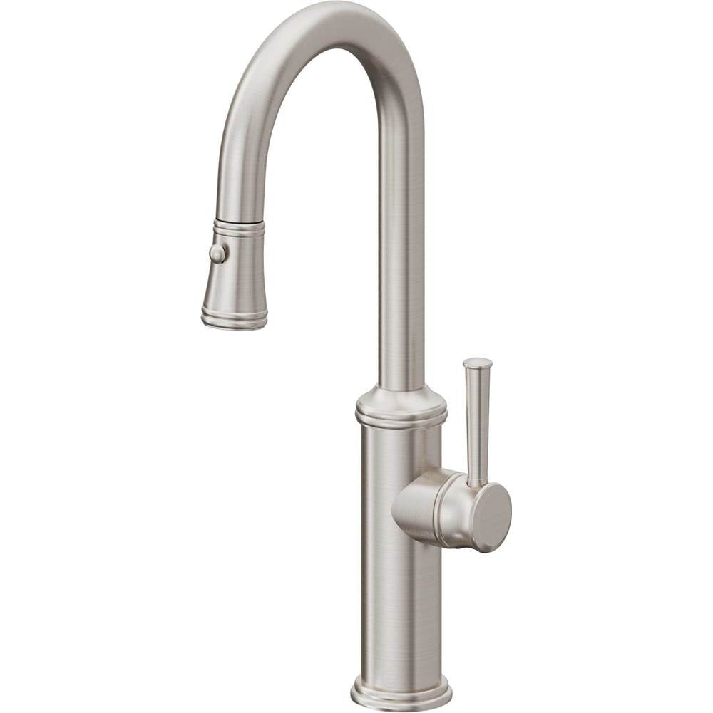 California Faucets - Pull-Down Prep/Bar Faucet with Button Sprayer - Ultra Stainless Steel Pvd