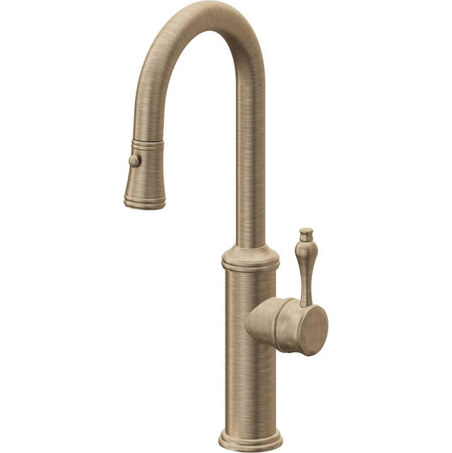California Faucets - Pull-Down Prep/Bar Faucet with Button Sprayer - Antique Brass Flat