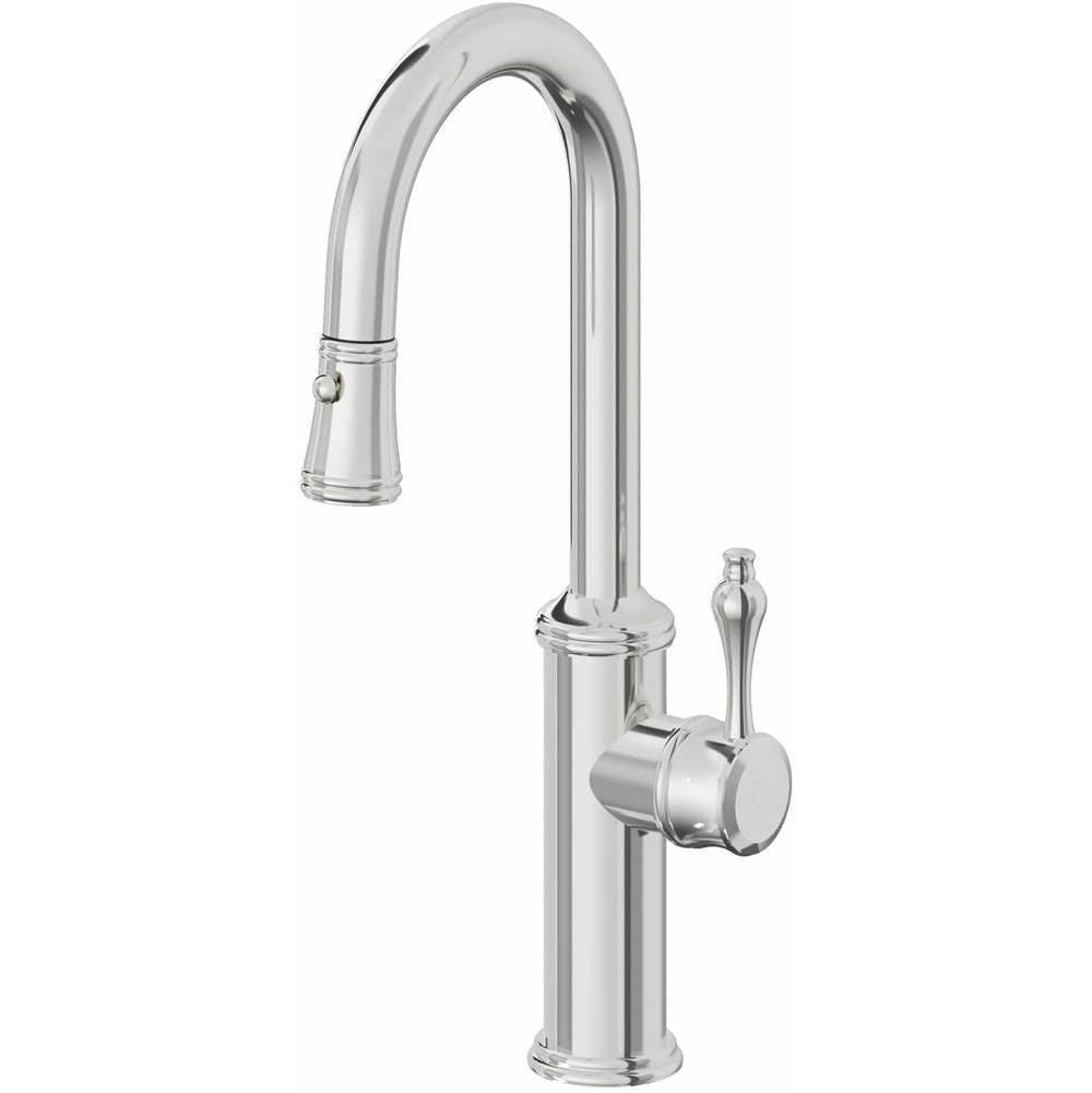 California Faucets - Pull-Down Prep/Bar Faucet with Button Sprayer - Polished Chrome