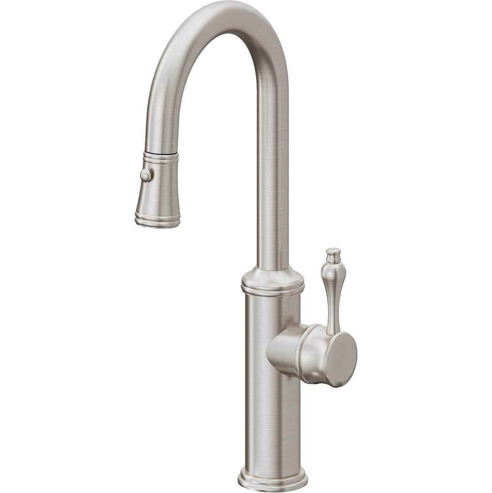 California Faucets - Pull-Down Prep/Bar Faucet with Button Sprayer - Ultra Stainless Steel Pvd