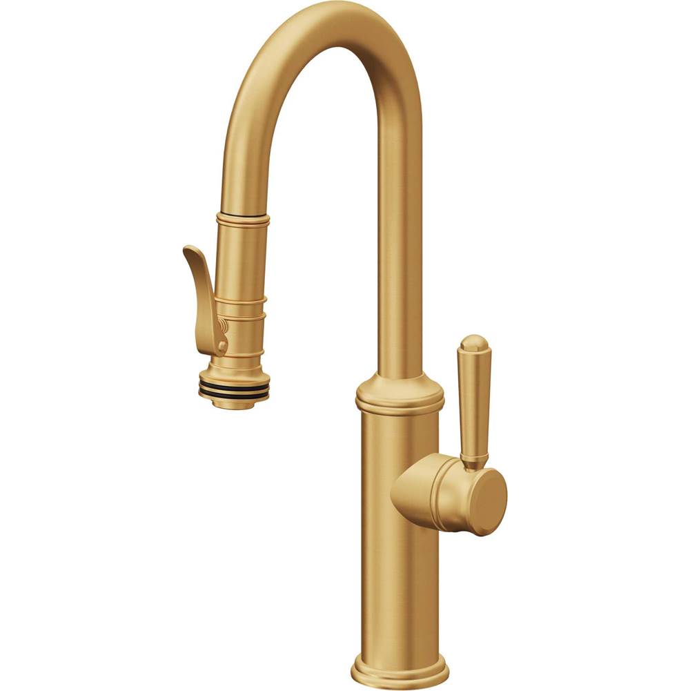 California Faucets - Pull-Down Prep/Bar Faucet with Squeeze Sprayer - Lifetime Satin Gold Pvd