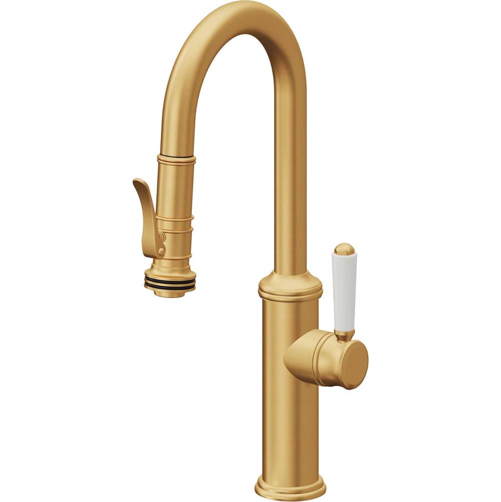 California Faucets - Pull-Down Prep/Bar Faucet with Squeeze Sprayer - Lifetime Satin Gold Pvd