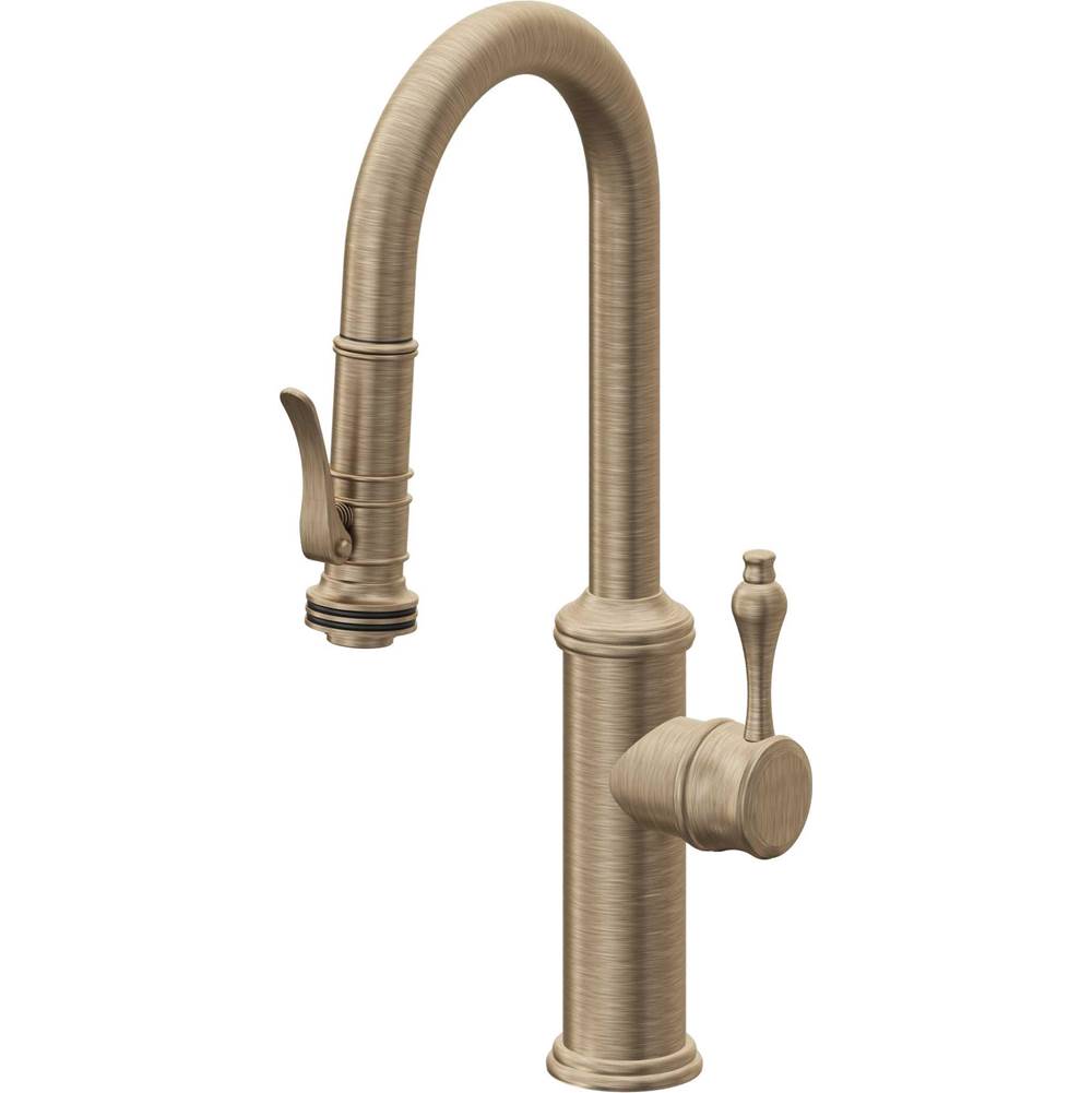 California Faucets - Pull-Down Prep/Bar Faucet with Squeeze Sprayer - Antique Brass Flat