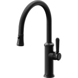 California Faucets - Pull-Down Kitchen Faucet with Button Sprayer  - Low Arc Spout - Matte Black