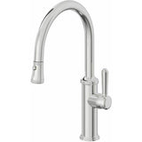 California Faucets - Pull-Down Kitchen Faucet with Button Sprayer  - Low Arc Spout - Polished Chrome