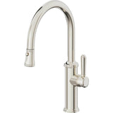 California Faucets - Pull-Down Kitchen Faucet with Button Sprayer  - Low Arc Spout - Polished Nickel Pvd
