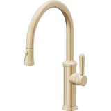 California Faucets - Pull-Down Kitchen Faucet with Button Sprayer  - Low Arc Spout - Satin Brass Pvd