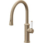 California Faucets - Pull-Down Kitchen Faucet with Button Sprayer  - Low Arc Spout - Antique Brass Flat
