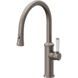 California Faucets - Pull-Down Kitchen Faucet with Button Sprayer  - Low Arc Spout - Graphite Pvd