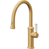 California Faucets - Pull-Down Kitchen Faucet with Button Sprayer  - Low Arc Spout - Lifetime Satin Gold Pvd