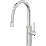 California Faucets - Pull-Down Kitchen Faucet with Button Sprayer  - Low Arc Spout - Polished Chrome
