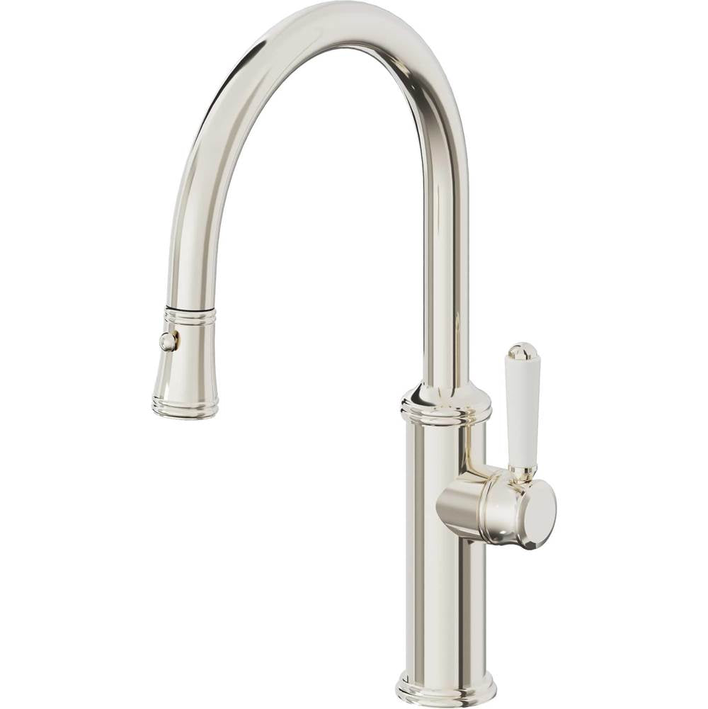 California Faucets - Pull-Down Kitchen Faucet with Button Sprayer  - Low Arc Spout - Polished Nickel Pvd