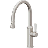 California Faucets - Pull-Down Kitchen Faucet with Button Sprayer  - Low Arc Spout - Ultra Stainless Steel Pvd