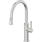 California Faucets - Pull-Down Kitchen Faucet with Button Sprayer  - Low Arc Spout - Polished Chrome
