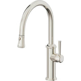 California Faucets - Pull-Down Kitchen Faucet with Button Sprayer  - Low Arc Spout - Polished Nickel Pvd