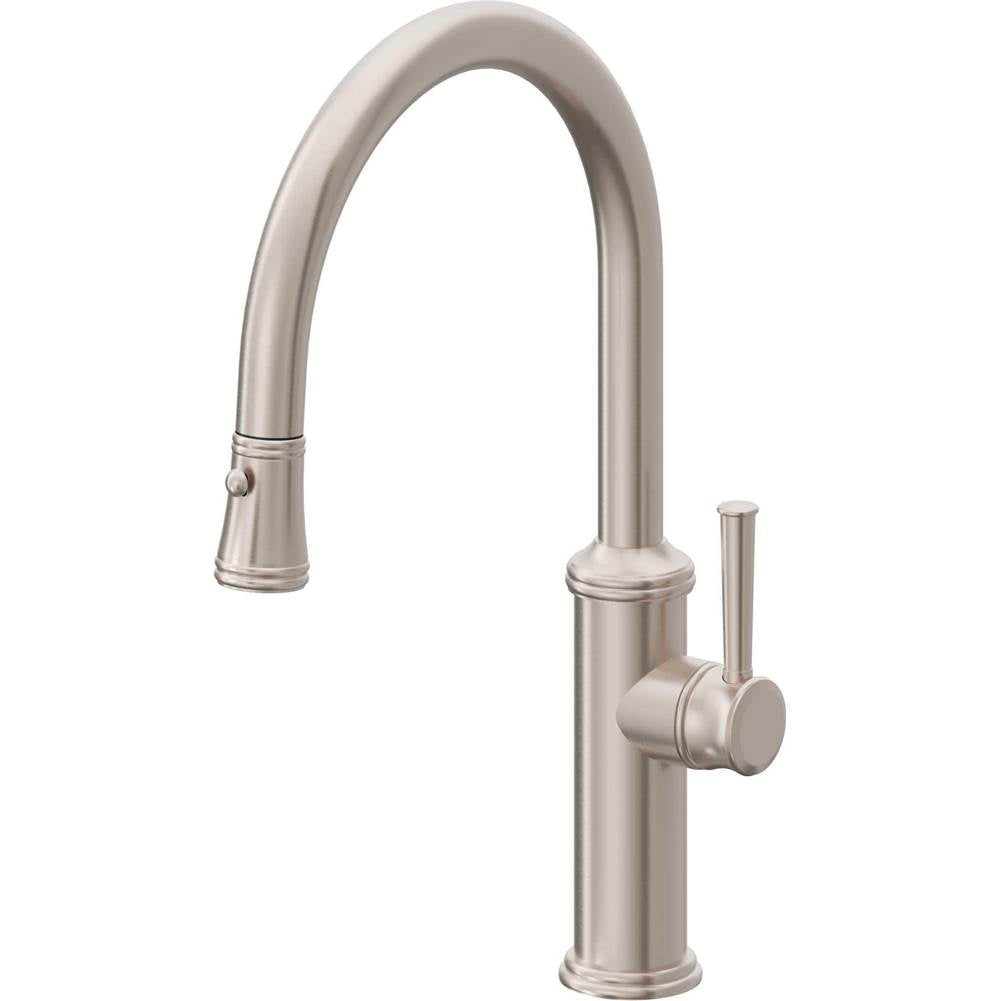 California Faucets - Pull-Down Kitchen Faucet with Button Sprayer  - Low Arc Spout - Gloss White