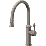 California Faucets - Pull-Down Kitchen Faucet with Button Sprayer  - Low Arc Spout - Graphite Pvd
