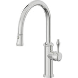 California Faucets - Pull-Down Kitchen Faucet with Button Sprayer  - Low Arc Spout - Polished Chrome